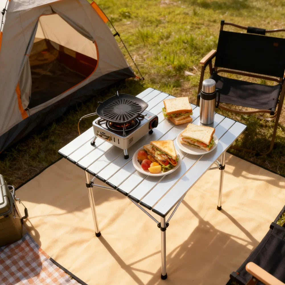 Hoprullbart campingbord i aluminium