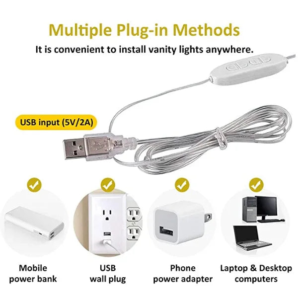 LED-lampor för sminkspegel, dimbara med USB
