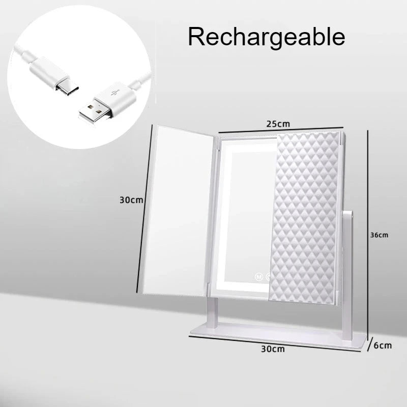 Vikbar sminkspegel med LED-belysning