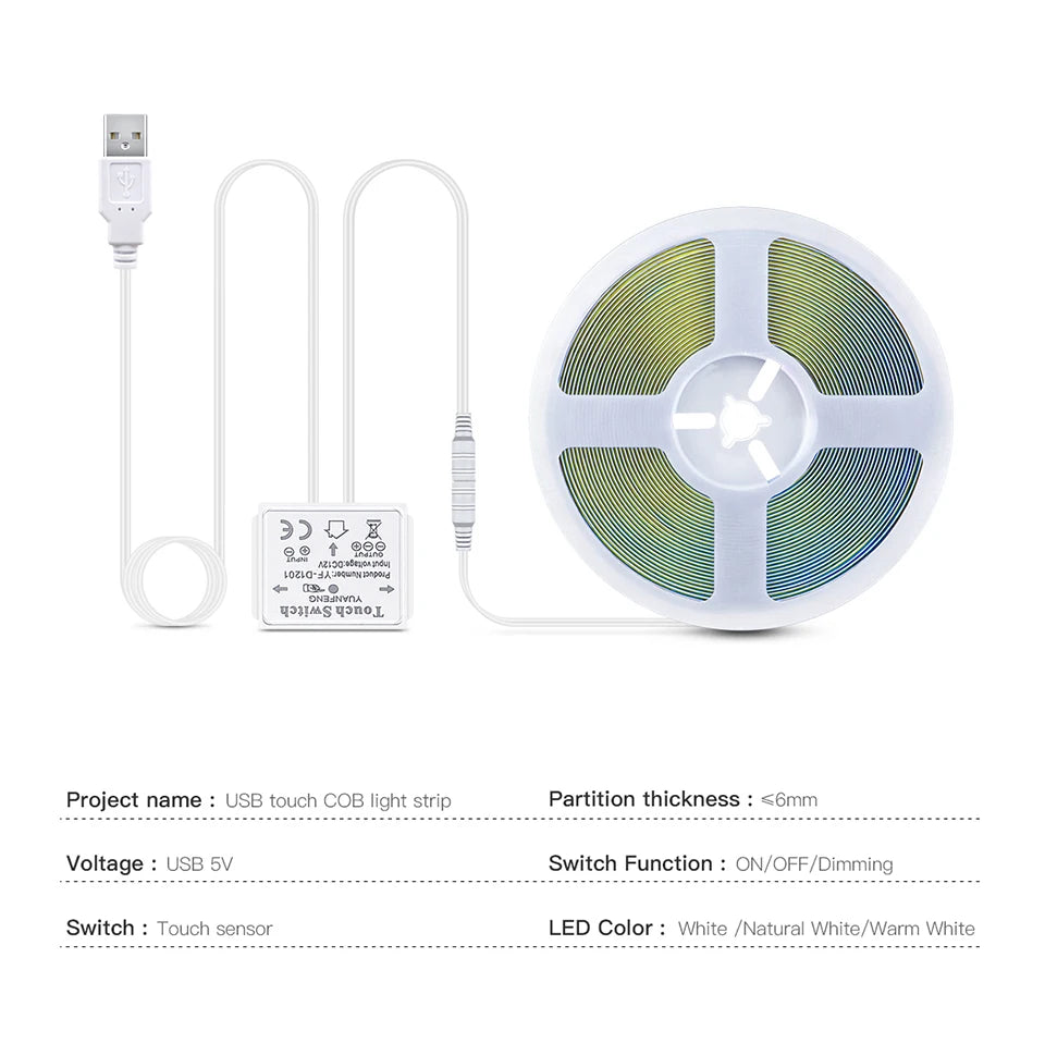 LED-list för spegel med touchdimmer, USB