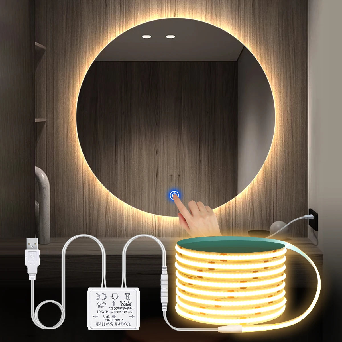 LED-list för spegel med touchdimmer, USB