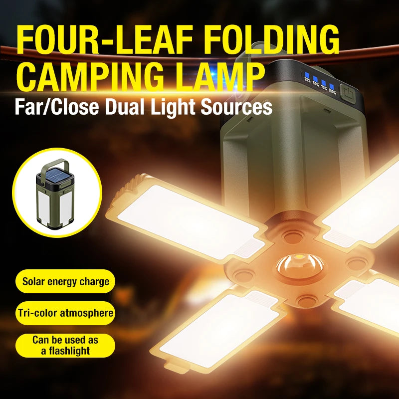 Campinglampa med solcell och USB-C
