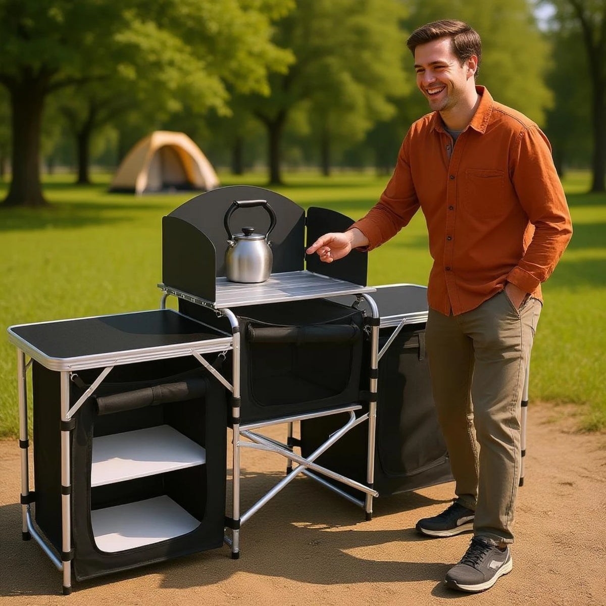 Hopfällbart campingkök med förvaring