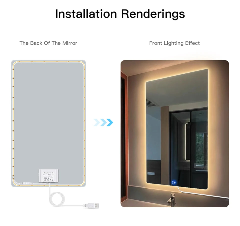 LED-list för spegel med touchdimmer, USB