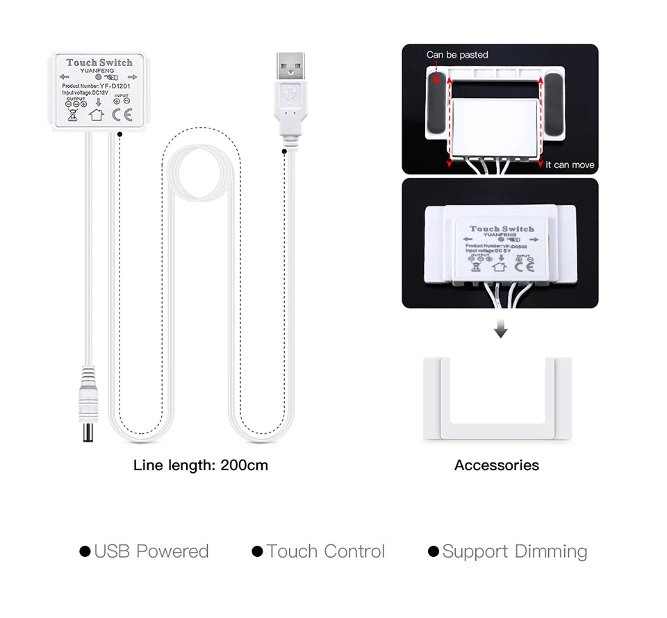 LED-list för spegel med touchdimmer, USB