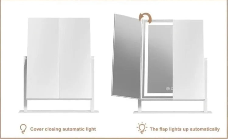 Vikbar sminkspegel med LED-belysning