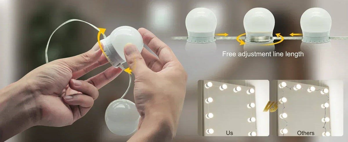 LED-lampor för sminkspegel, dimbara med USB