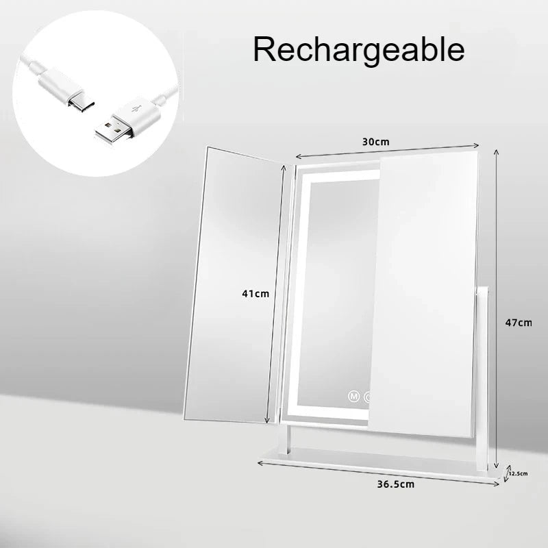 Vikbar sminkspegel med LED-belysning