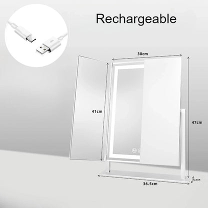 Vikbar sminkspegel med LED-belysning