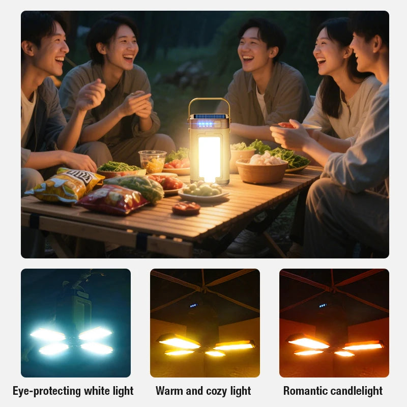 Campinglampa med solcell och USB-C