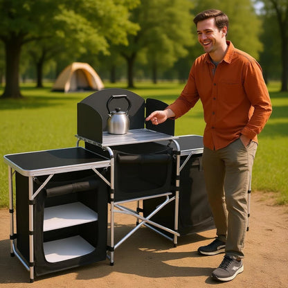 Hopfällbart campingkök med förvaring