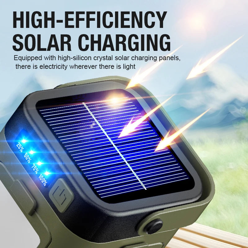 Campinglampa med solcell och USB-C