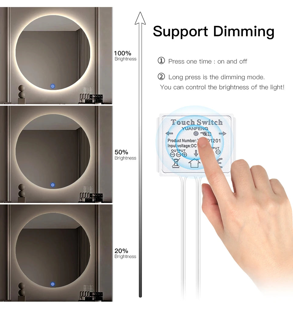 LED-list för spegel med touchdimmer, USB