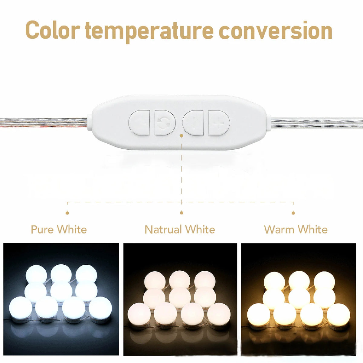 LED-lampor för sminkspegel, dimbara med USB