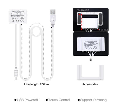 LED-list för spegel med touchdimmer, USB